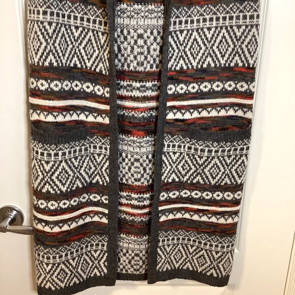 Warehouse One Women's Long Hooded Sleeveless Knit Vest Size S/P Open Cardigan - Picture 3 of 9